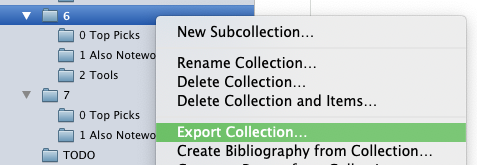 Zotero export dialog